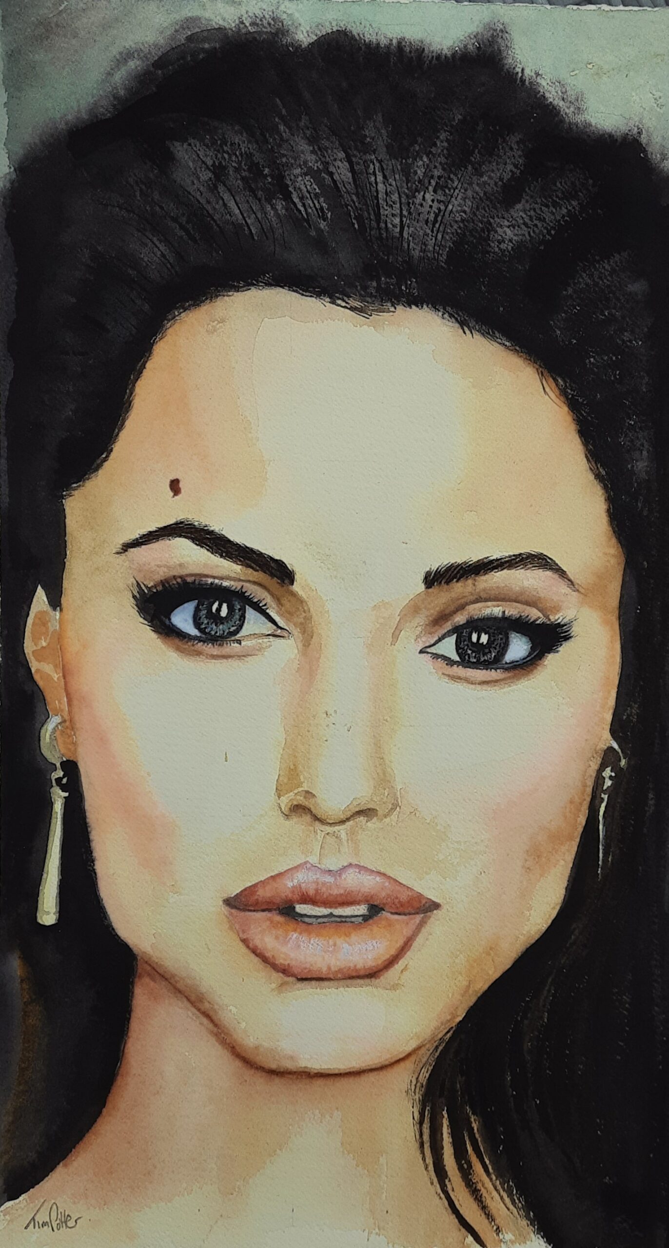 Acrylic portrait of Angelina Jolie